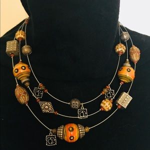 Chico’s Orange & Yellow Three Strand Necklace